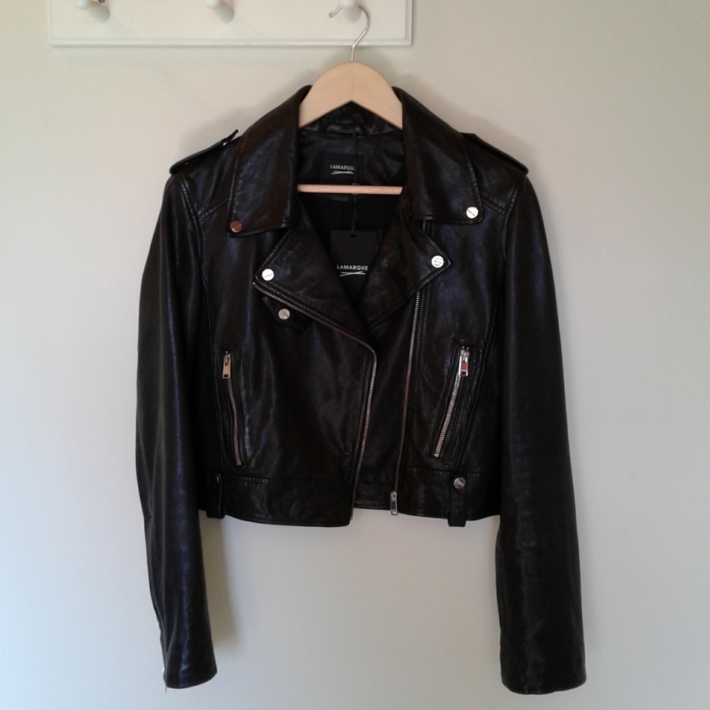 Lamarque Ciara Black Leather Biker Jacket NWT